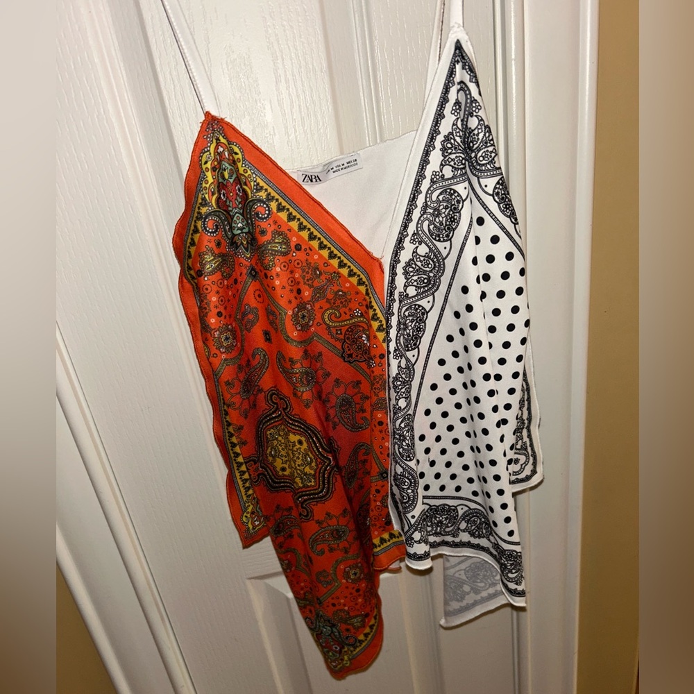Zara Multicolor Paisley and Polka Dot Scarf Top